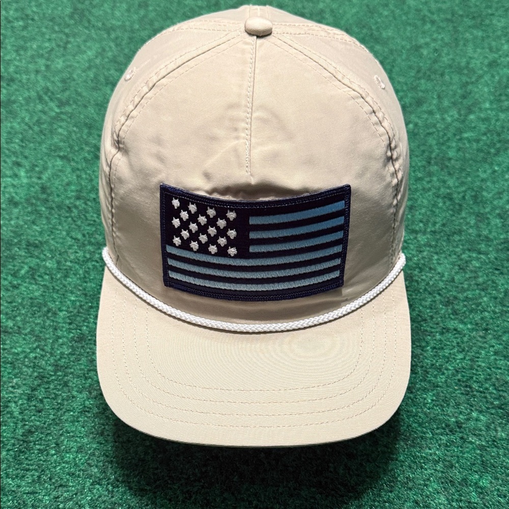 Greyson Clothiers Snap-Back Rope Hat with American Flag Wolf Patch (Light Beige)